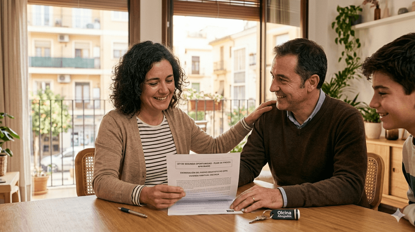 Familia revisando el Plan de Pagos aprobado de la Ley de Segunda Oportunidad